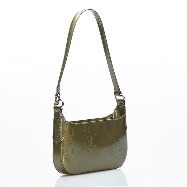 カルティエ ハッピーバースデー ハンドバッグ ワンショルダーバッグ カーキ エナメル レディース CARTIER 【中古】