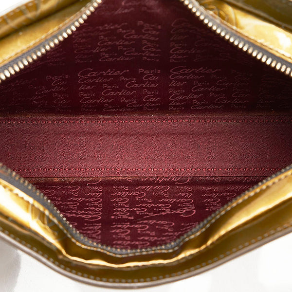 カルティエ ハッピーバースデー ハンドバッグ ワンショルダーバッグ カーキ エナメル レディース CARTIER 【中古】