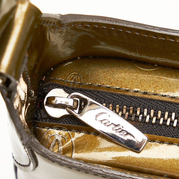 カルティエ ハッピーバースデー ハンドバッグ ワンショルダーバッグ カーキ エナメル レディース CARTIER 【中古】