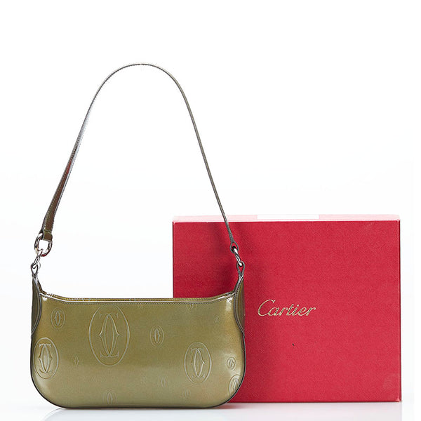 カルティエ ハッピーバースデー ハンドバッグ ワンショルダーバッグ カーキ エナメル レディース CARTIER 【中古】