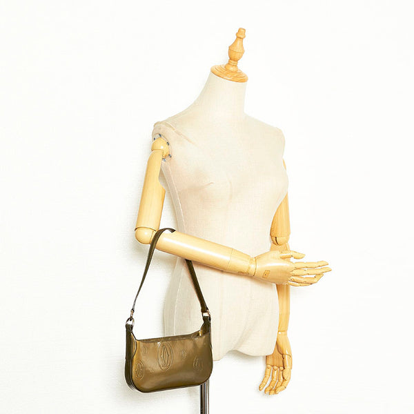 カルティエ ハッピーバースデー ハンドバッグ ワンショルダーバッグ カーキ エナメル レディース CARTIER 【中古】