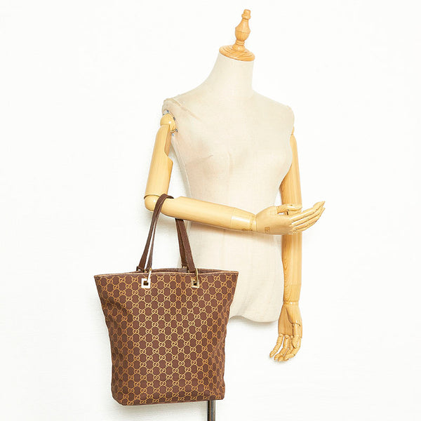 グッチ GGキャンバス ハンドバッグ トートバッグ 3444 ブラウン キャンバス レザー レディース GUCCI 【中古】