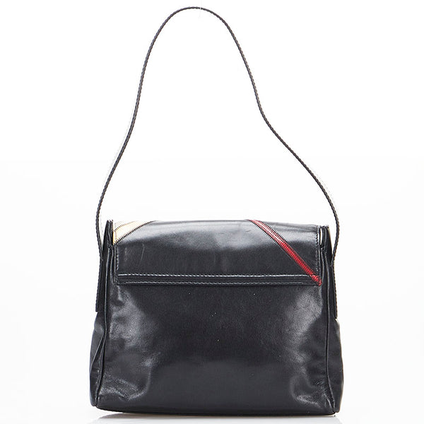 バーバリー チェック ハンドバッグ ブラック ベージュ レザー レディース BURBERRY 【中古】