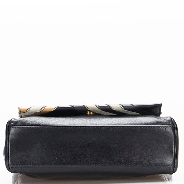 バーバリー チェック ハンドバッグ ブラック ベージュ レザー レディース BURBERRY 【中古】
