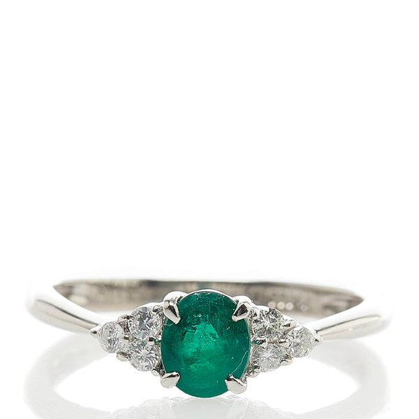 Pt900 プラチナ エメラルド0.73ct ダイヤ0.13ct リング 指輪 レディース 12.5号 【中古】