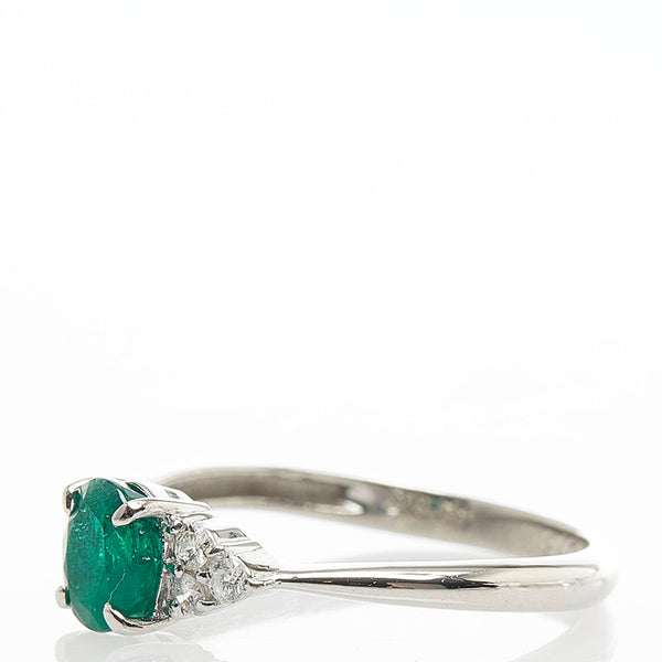 Pt900 プラチナ エメラルド0.73ct ダイヤ0.13ct リング 指輪 レディース 12.5号 【中古】