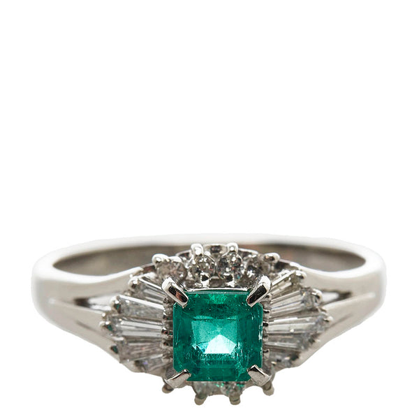Pt900 プラチナ エメラルド0.57ct ダイヤ0.33ct リング 指輪 レディース 13.5号 【中古】