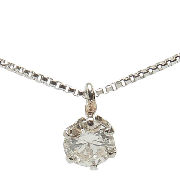 Pt850 プラチナ ダイヤ0.15ct プチネックレス レディース 【中古】