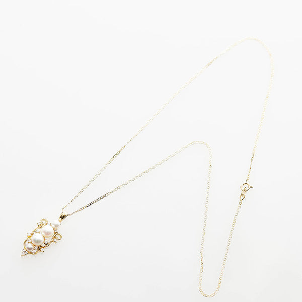 K18YG イエローゴールド パール4～5.5mm ダイヤ0.14ct ペンダントネックレス レディース 【中古】