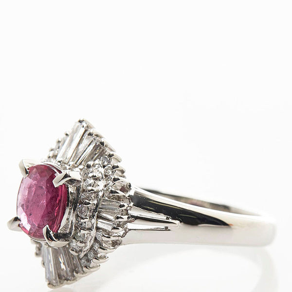 Pt900 プラチナ ルビー0.75ct ダイヤ0.53ct リング 指輪 レディース 14号 【中古】