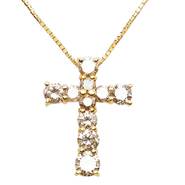 K18YG イエローゴールド ダイヤ1.00ct クロス ペンダントネックレス レディース 【中古】