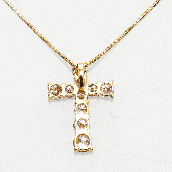 K18YG イエローゴールド ダイヤ1.00ct クロス ペンダントネックレス レディース 【中古】