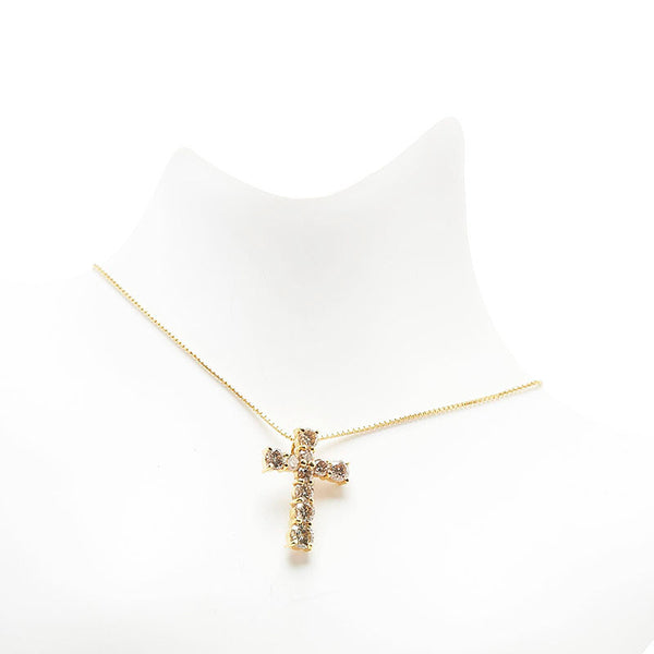 K18YG イエローゴールド ダイヤ1.00ct クロス ペンダントネックレス レディース 【中古】