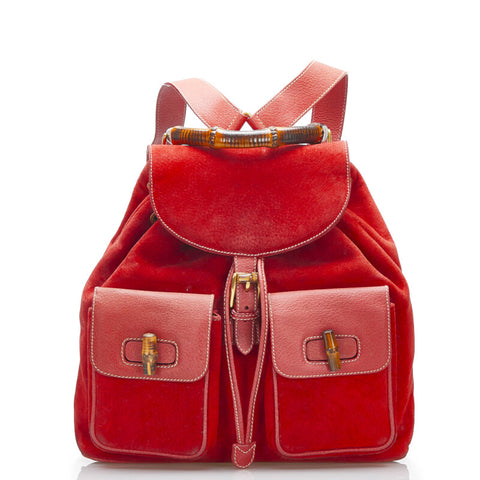 グッチ バンブー リュック バックパック 0032058 レッド レザー レディース GUCCI 【中古】