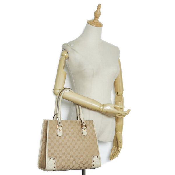 グッチ GGキャンバス ハンドバッグ 124260 ベージュ ホワイト キャンバス レザー レディース GUCCI 【中古】
