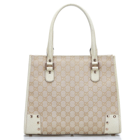グッチ GGキャンバス ハンドバッグ 124260 ベージュ ホワイト キャンバス レザー レディース GUCCI 【中古】