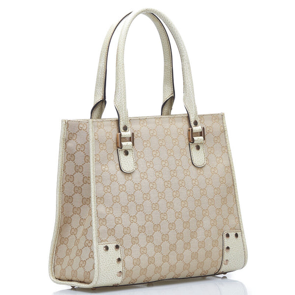 グッチ GGキャンバス ハンドバッグ 124260 ベージュ ホワイト キャンバス レザー レディース GUCCI 【中古】