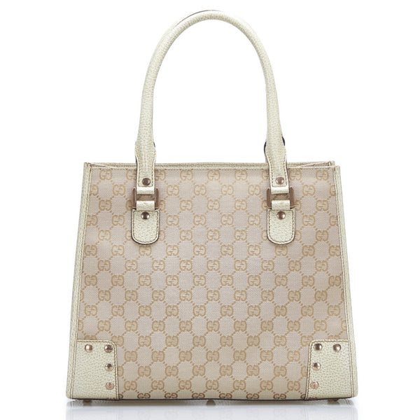 グッチ GGキャンバス ハンドバッグ 124260 ベージュ ホワイト キャンバス レザー レディース GUCCI 【中古】