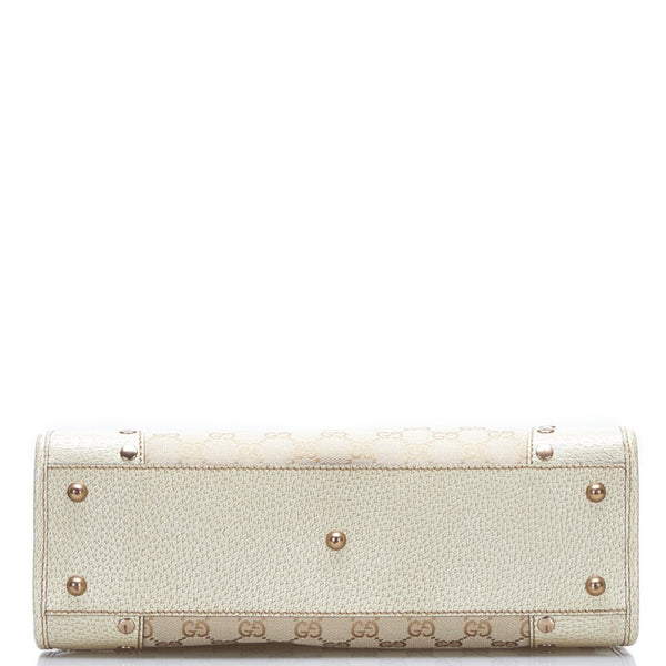 グッチ GGキャンバス ハンドバッグ 124260 ベージュ ホワイト キャンバス レザー レディース GUCCI 【中古】