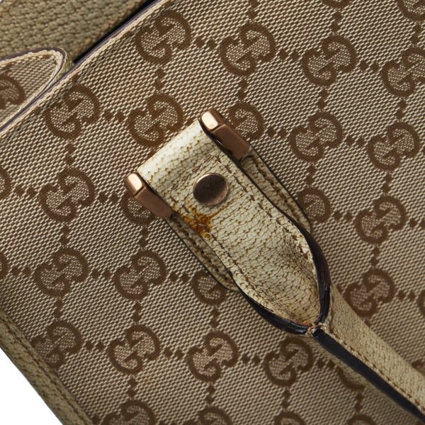 グッチ GGキャンバス ハンドバッグ 124260 ベージュ ホワイト キャンバス レザー レディース GUCCI 【中古】