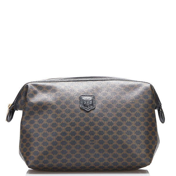 セリーヌ マカダム ポーチ ブラウン PVC レザー レディース CELINE 【中古】