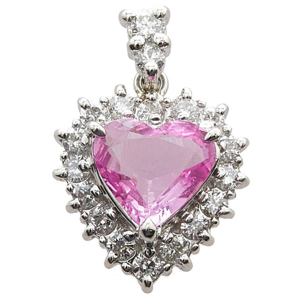 Pt900 プラチナ ピンクサファイア0.96ct ダイヤ0.34ct ハート モチーフ ペンダントトップ レディース 【中古】