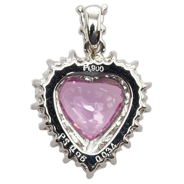 Pt900 プラチナ ピンクサファイア0.96ct ダイヤ0.34ct ハート モチーフ ペンダントトップ レディース 【中古】