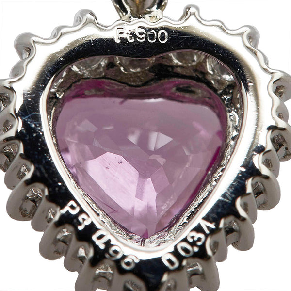 Pt900 プラチナ ピンクサファイア0.96ct ダイヤ0.34ct ハート モチーフ ペンダントトップ レディース 【中古】