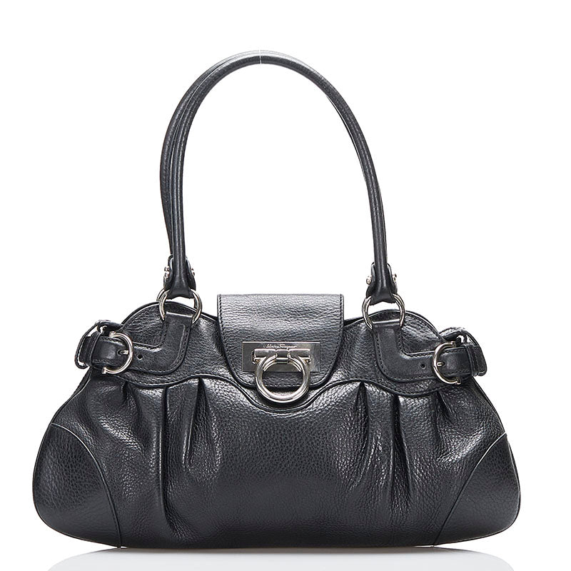 サルヴァトーレフェラガモ ガンチーニ ハンドバッグ AU-21 6317 ブラック レザー レディース Salvatore Ferragamo 【中古】