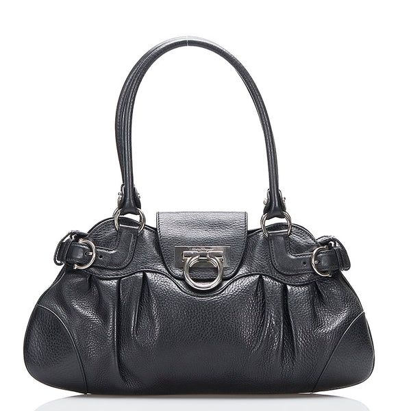 サルヴァトーレフェラガモ ガンチーニ ハンドバッグ AU-21 6317 ブラック レザー レディース Salvatore Ferragamo 【中古】