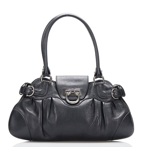 サルヴァトーレフェラガモ ガンチーニ ハンドバッグ AU-21 6317 ブラック レザー レディース Salvatore Ferragamo 【中古】