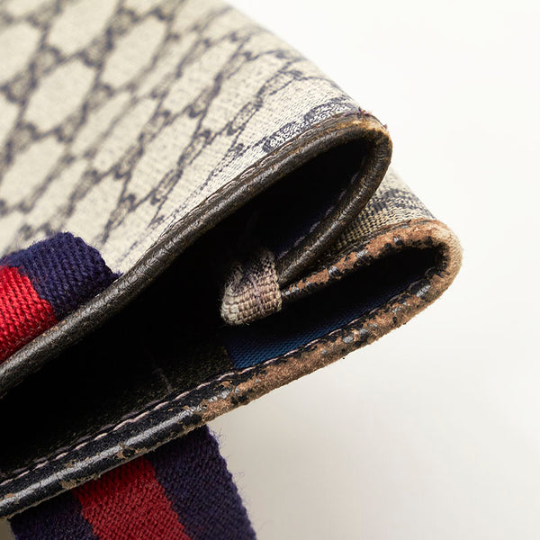 グッチ GGスプリーム オールドグッチ シェリーライン トートバッグ 16 002 4487 ネイビー グレー PVC レザー レディース GUCCI 【中古】