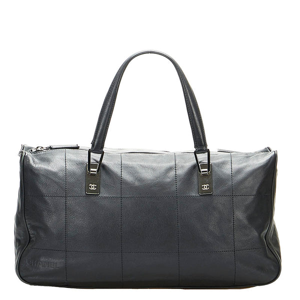 シャネル チョコバー ココマーク ハンドバッグ ボストンバッグ ブラック レザー レディース CHANEL 【中古】