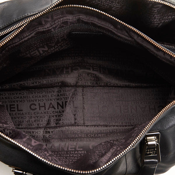 シャネル チョコバー ココマーク ハンドバッグ ボストンバッグ ブラック レザー レディース CHANEL 【中古】