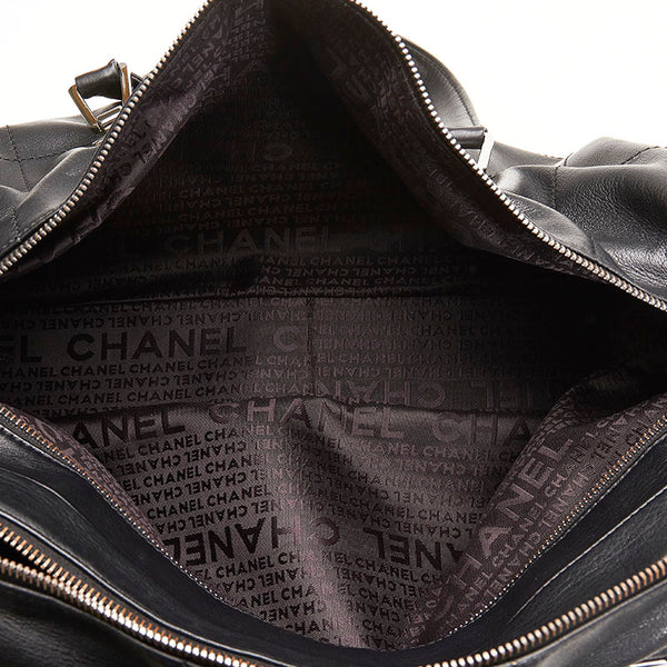 シャネル チョコバー ココマーク ハンドバッグ ボストンバッグ ブラック レザー レディース CHANEL 【中古】