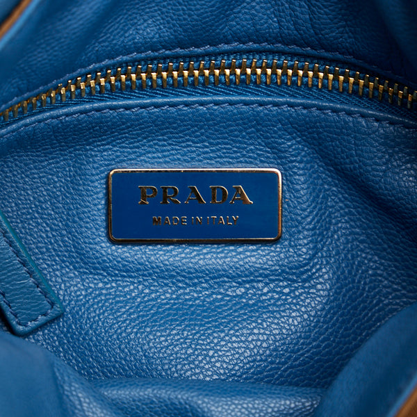 プラダ パイソン タッセル チェーン ショルダーバッグ ブラウン ブルー ナイロン レディース PRADA 【中古】