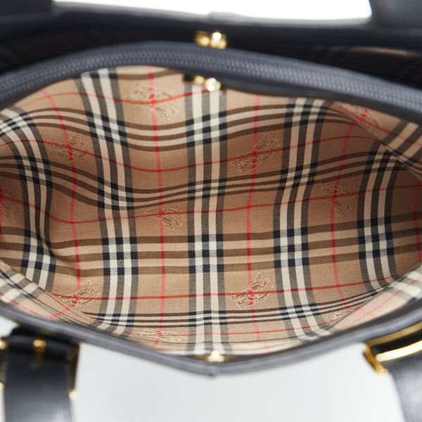 バーバリー ノバチェック シャドーホース ハンドバッグ トートバッグ ブラック レザー レディース BURBERRY 【中古】