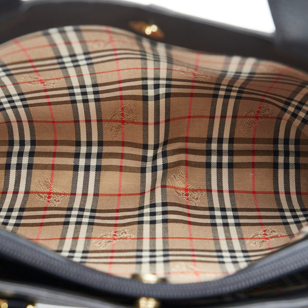 バーバリー ノバチェック シャドーホース ハンドバッグ トートバッグ ブラック レザー レディース BURBERRY 【中古】