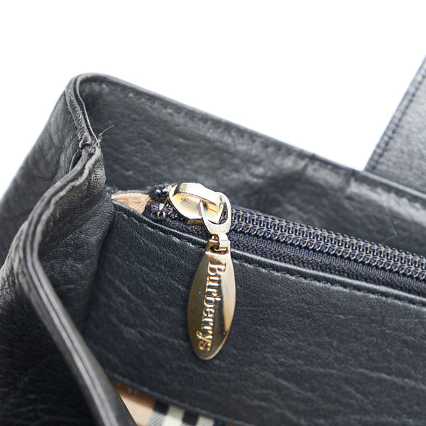 バーバリー ノバチェック シャドーホース ハンドバッグ トートバッグ ブラック レザー レディース BURBERRY 【中古】