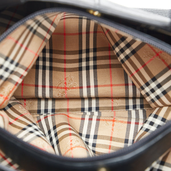 バーバリー ノバチェック シャドーホース ハンドバッグ トートバッグ ブラック レザー レディース BURBERRY 【中古】
