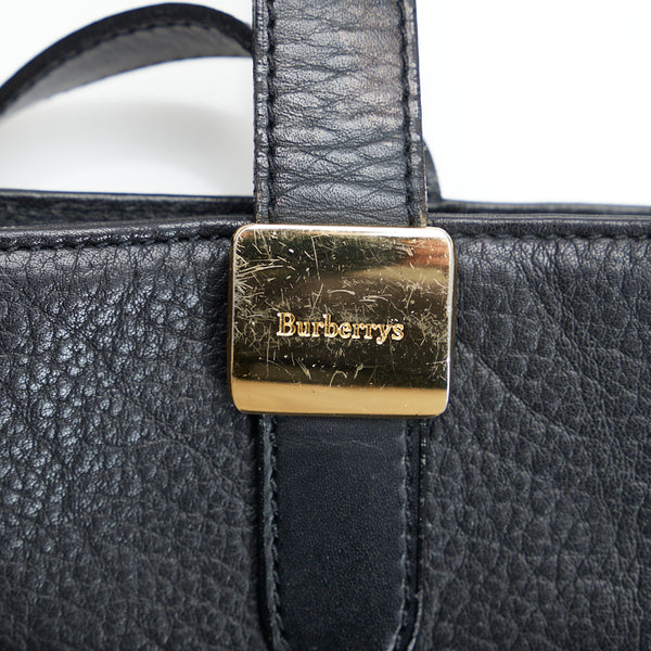 バーバリー ノバチェック シャドーホース ハンドバッグ トートバッグ ブラック レザー レディース BURBERRY 【中古】