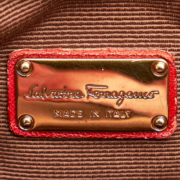 サルヴァトーレフェラガモ ガンチーニ ハンドバッグ ショルダーバッグ 2WAY AB-21E163 レッド ナイロン レザー レディース Salvatore Ferragamo 【中古】