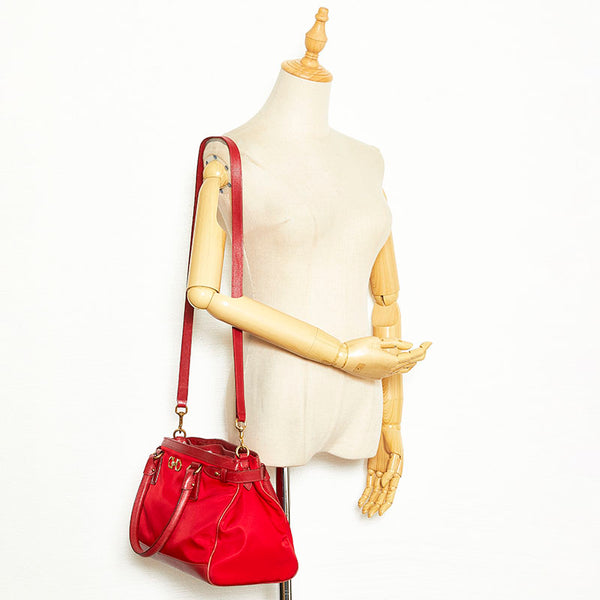 サルヴァトーレフェラガモ ガンチーニ ハンドバッグ ショルダーバッグ 2WAY AB-21E163 レッド ナイロン レザー レディース Salvatore Ferragamo 【中古】