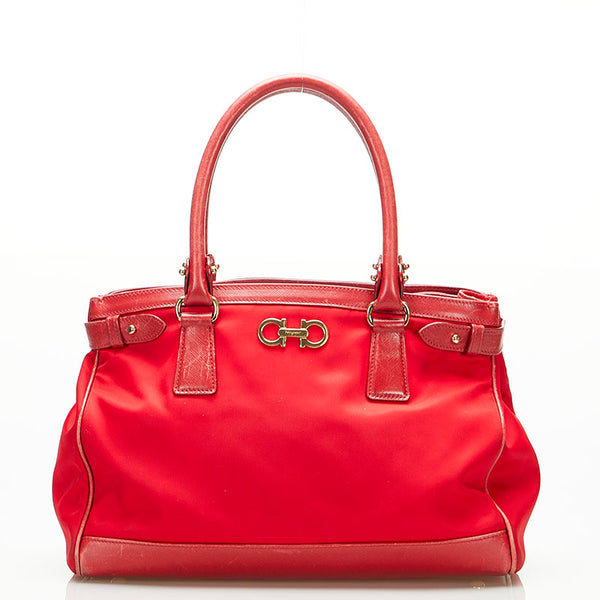 サルヴァトーレフェラガモ ガンチーニ ハンドバッグ ショルダーバッグ 2WAY AB-21E163 レッド ナイロン レザー レディース Salvatore Ferragamo 【中古】