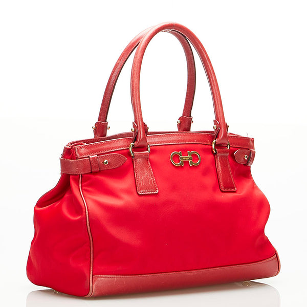 サルヴァトーレフェラガモ ガンチーニ ハンドバッグ ショルダーバッグ 2WAY AB-21E163 レッド ナイロン レザー レディース Salvatore Ferragamo 【中古】