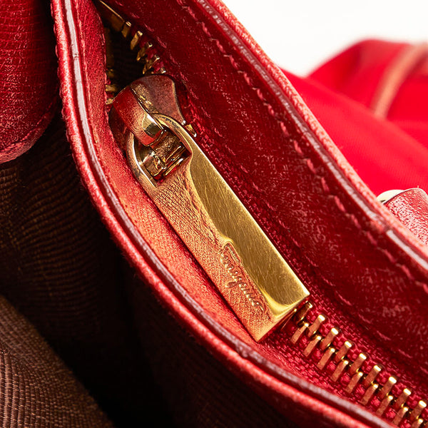 サルヴァトーレフェラガモ ガンチーニ ハンドバッグ ショルダーバッグ 2WAY AB-21E163 レッド ナイロン レザー レディース Salvatore Ferragamo 【中古】