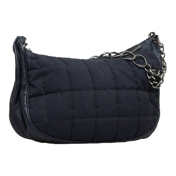 シャネル ココマーク ワンショルダーバッグ ハンドバッグ ブラック シルバー ナイロン レザー レディース CHANEL 【中古】