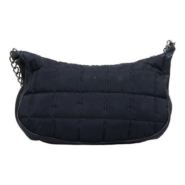 シャネル ココマーク ワンショルダーバッグ ハンドバッグ ブラック シルバー ナイロン レザー レディース CHANEL 【中古】