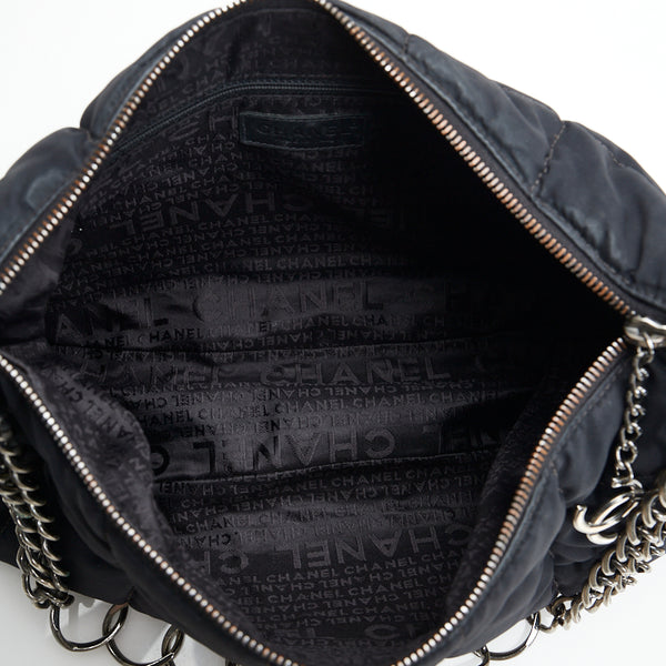 シャネル ココマーク ワンショルダーバッグ ハンドバッグ ブラック シルバー ナイロン レザー レディース CHANEL 【中古】