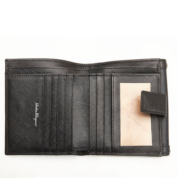 サルヴァトーレフェラガモ ガンチーニ 二つ折り財布 ブラック レザー レディース Salvatore Ferragamo 【中古】